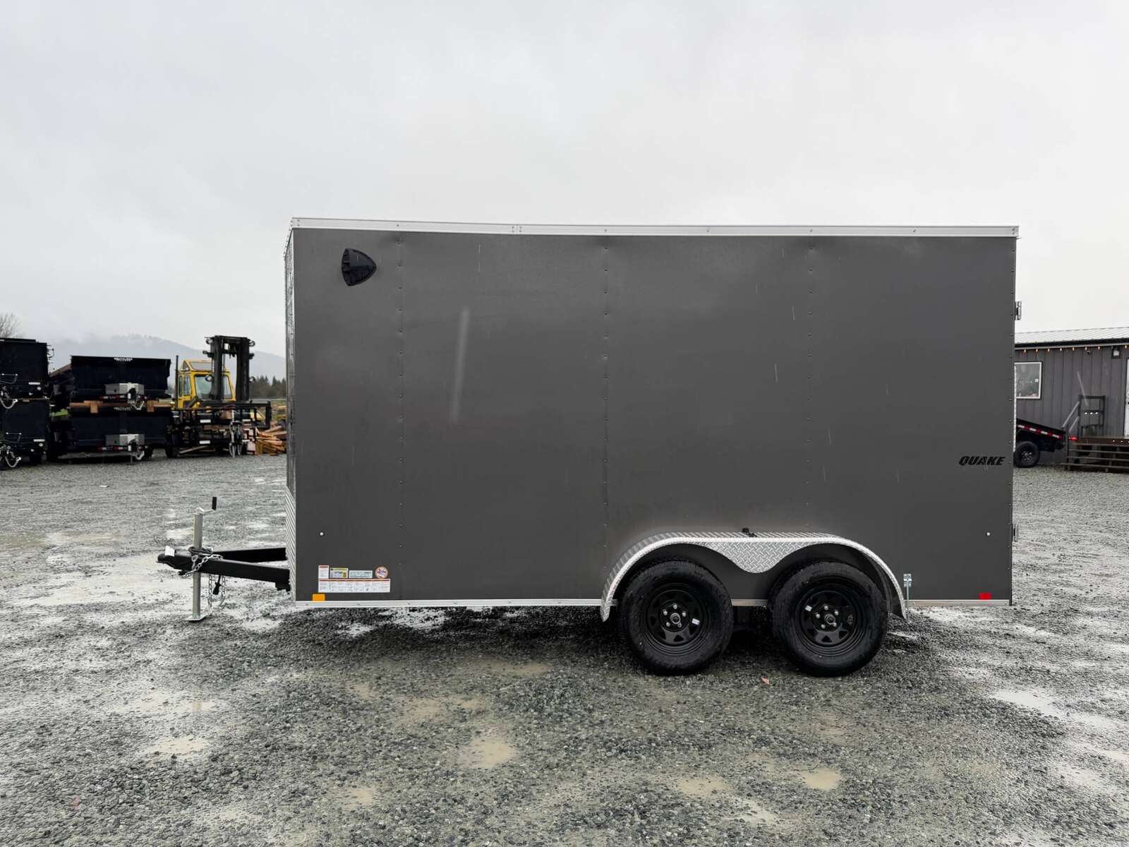 Photo of 2026 Impact 7x14 Quake V Nose Cargo Enclosed Trailer Barn Doors Extra Height Charcoal Grey 7000lb GVW