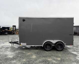 Thumbnail Photo of 2026 Impact 7x14 Quake V Nose Cargo Enclosed Trailer Barn Doors Extra Height Charcoal Grey 7000lb GVW
