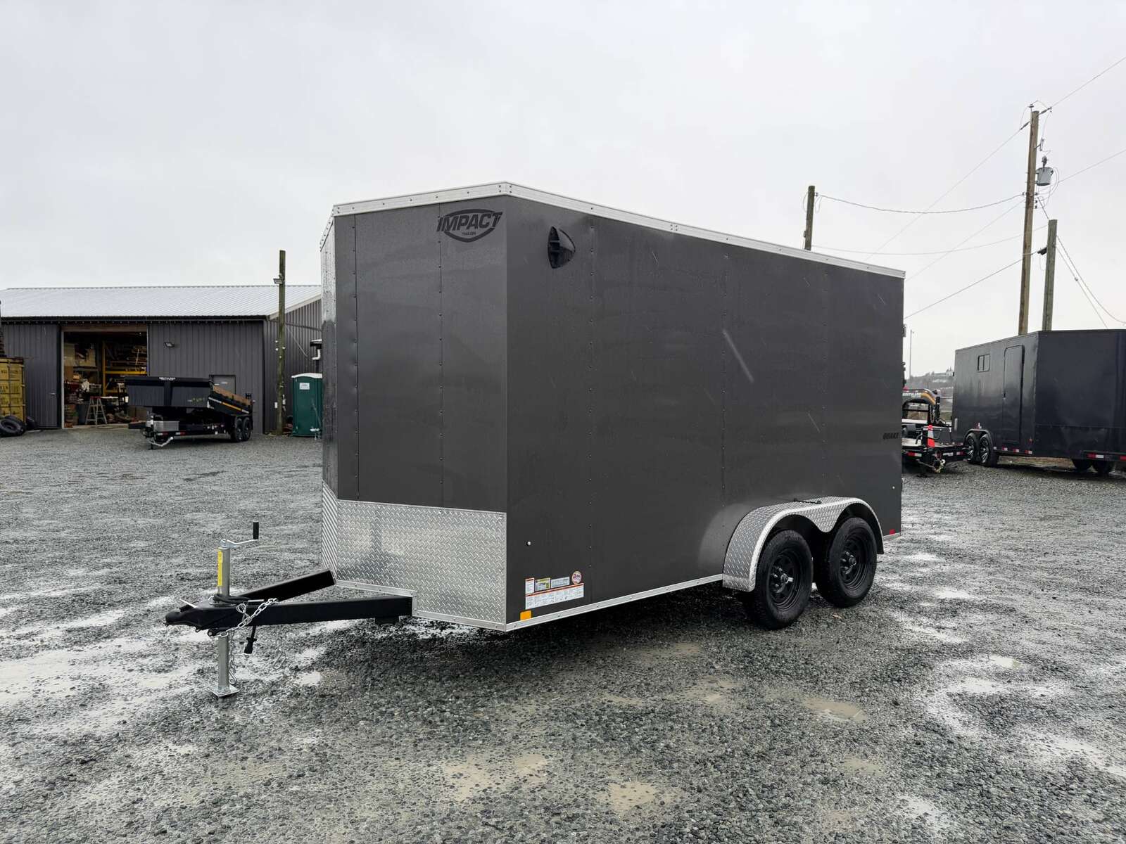 Photo of 2026 Impact 7x14 Quake V Nose Cargo Enclosed Trailer Barn Doors Extra Height Charcoal Grey 7000lb GVW