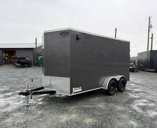 Thumbnail Photo of 2026 Impact 7x14 Quake V Nose Cargo Enclosed Trailer Barn Doors Extra Height Charcoal Grey 7000lb GVW