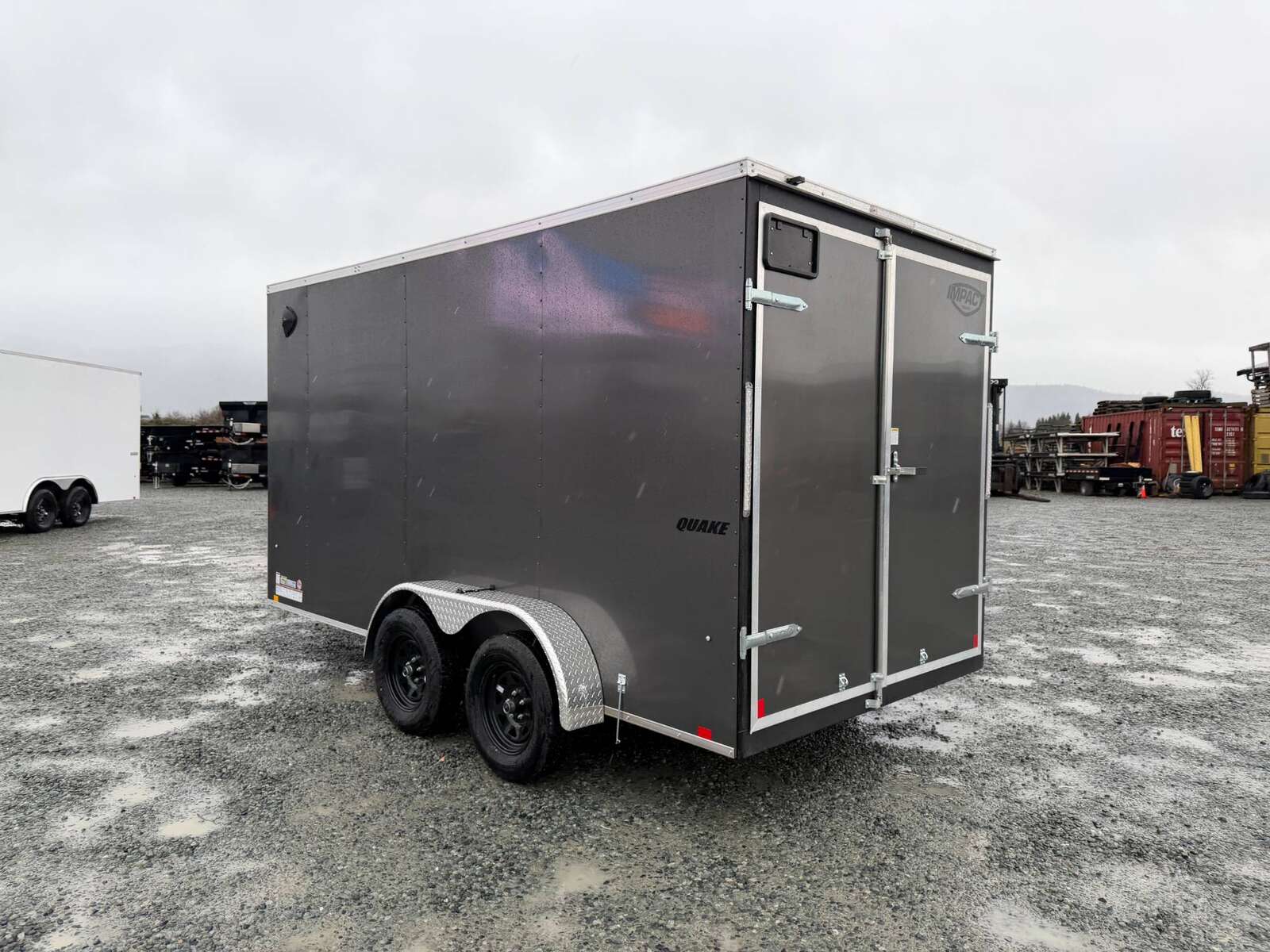 Photo of 2026 Impact 7x14 Quake V Nose Cargo Enclosed Trailer Barn Doors Extra Height Charcoal Grey 7000lb GVW