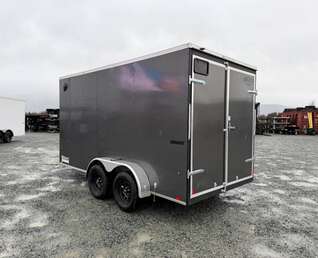 Thumbnail Photo of 2026 Impact 7x14 Quake V Nose Cargo Enclosed Trailer Barn Doors Extra Height Charcoal Grey 7000lb GVW