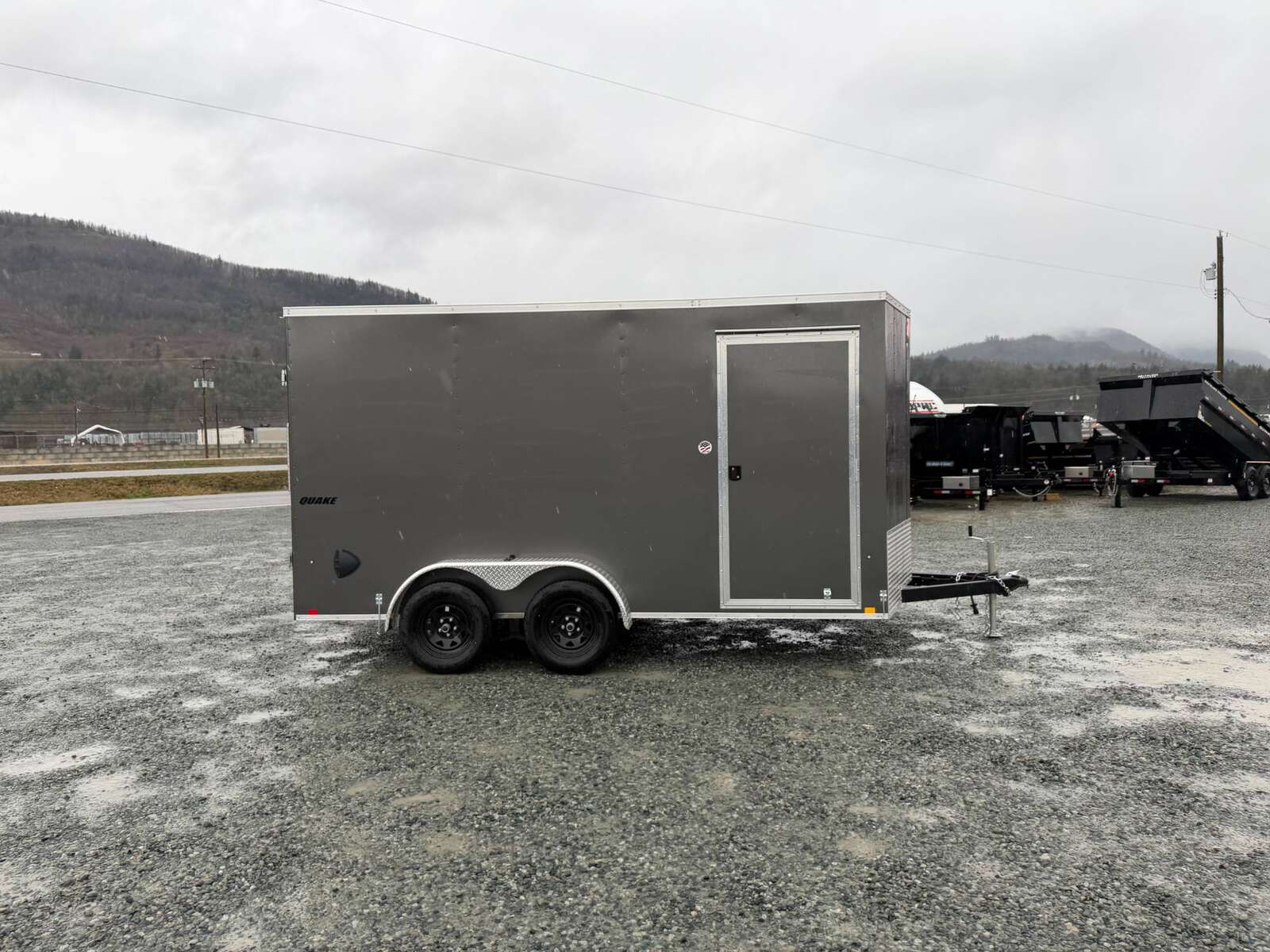 Photo of 2026 Impact 7x14 Quake V Nose Cargo Enclosed Trailer Barn Doors Extra Height Charcoal Grey 7000lb GVW