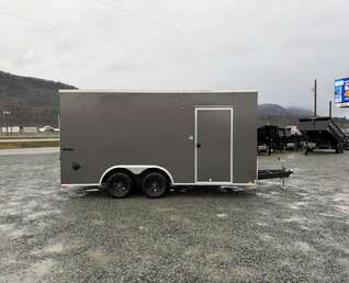 Thumbnail Photo of 2026 Impact 8.5x16 Quake V Nose Cargo Enclosed Trailer Ramp Door Extra Height Charcoal Grey 7000lb GVW