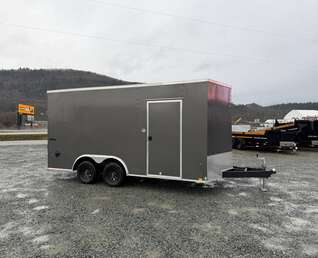 Thumbnail Photo of 2026 Impact 8.5x16 Quake V Nose Cargo Enclosed Trailer Ramp Door Extra Height Charcoal Grey 7000lb GVW