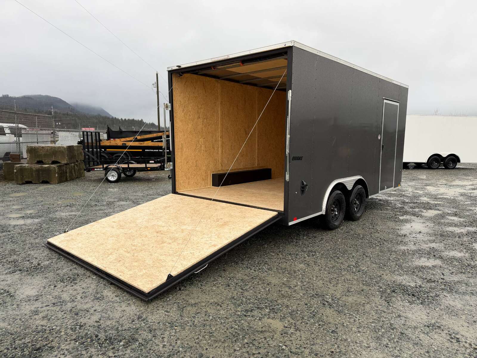 Photo of 2026 Impact 8.5x16 Quake V Nose Cargo Enclosed Trailer Ramp Door Extra Height Charcoal Grey 7000lb GVW