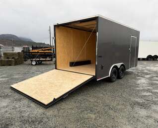 Thumbnail Photo of 2026 Impact 8.5x16 Quake V Nose Cargo Enclosed Trailer Ramp Door Extra Height Charcoal Grey 7000lb GVW