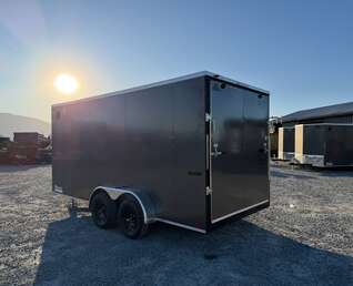 Thumbnail Photo of 2026 Impact Quake 7X16 V-Nose Ramp Door Cargo / Enclosed Trailer Extra Height Charcoal Grey 7000lb GVW