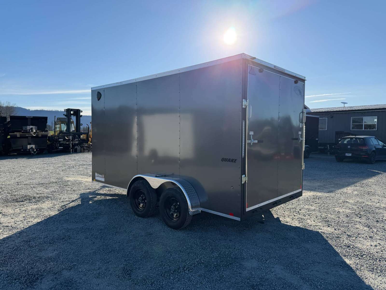 Photo of 2026 Impact 7x14 Quake V Nose Cargo Enclosed Trailer Ramp Door Extra Height Charcoal Grey 7000lb GVW