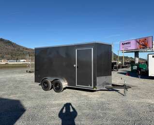 Thumbnail Photo of 2026 Impact 7x14 Quake V Nose Cargo Enclosed Trailer Ramp Door Extra Height Charcoal Grey 7000lb GVW