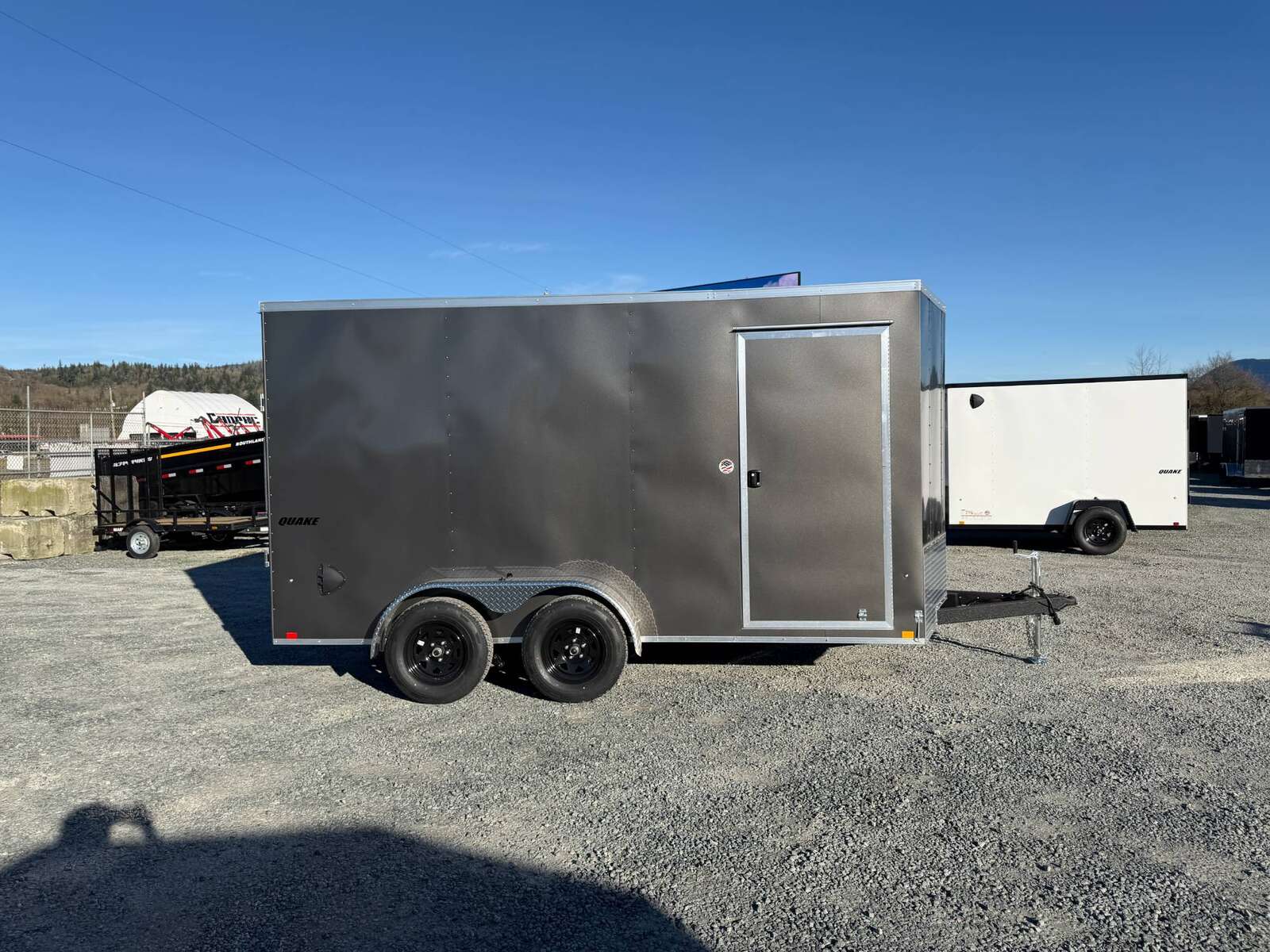 Photo of 2026 Impact 7x14 Quake V Nose Cargo Enclosed Trailer Ramp Door Extra Height Charcoal Grey 7000lb GVW