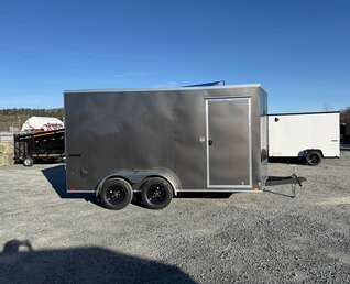 Thumbnail Photo of 2026 Impact 7x14 Quake V Nose Cargo Enclosed Trailer Ramp Door Extra Height Charcoal Grey 7000lb GVW