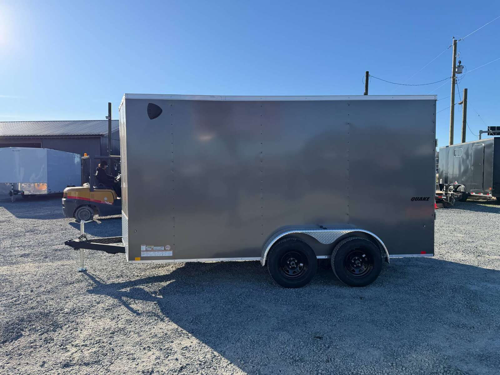 Photo of 2026 Impact 7x14 Quake V Nose Cargo Enclosed Trailer Ramp Door Extra Height Charcoal Grey 7000lb GVW