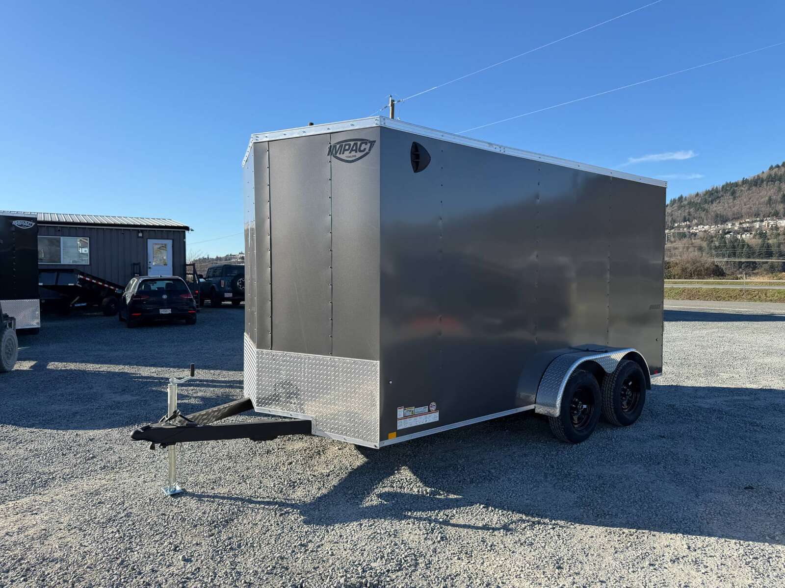 Photo of 2026 Impact 7x14 Quake V Nose Cargo Enclosed Trailer Ramp Door Extra Height Charcoal Grey 7000lb GVW