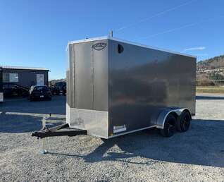 Thumbnail Photo of 2026 Impact 7x14 Quake V Nose Cargo Enclosed Trailer Ramp Door Extra Height Charcoal Grey 7000lb GVW