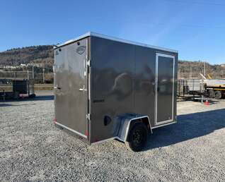 Thumbnail Photo of 2026 Impact Quake 6x10 V Nose Cargo / Enclosed Trailer Charcoal Grey Ramp Door Extra Height 2990lb GVW