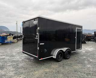Thumbnail Photo of 2026 Impact Quake 7X16 V-Nose Ramp Door Cargo / Enclosed Trailer Extra Height Black 7000lb GVW