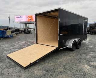 Thumbnail Photo of 2026 Impact Quake 7X16 V-Nose Ramp Door Cargo / Enclosed Trailer Extra Height Black 7000lb GVW