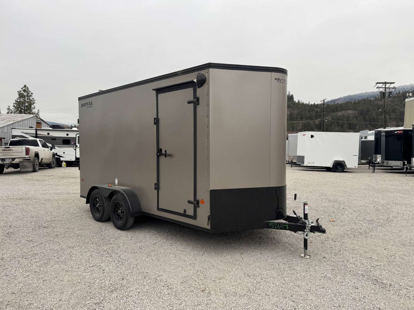 Photo of 2026 Royal Cargo 7X14 V Nose 7700LB GVW RAMP DOOR Pewter w/ Blackout Package Enclosed Cargo Trailer Extra Tall