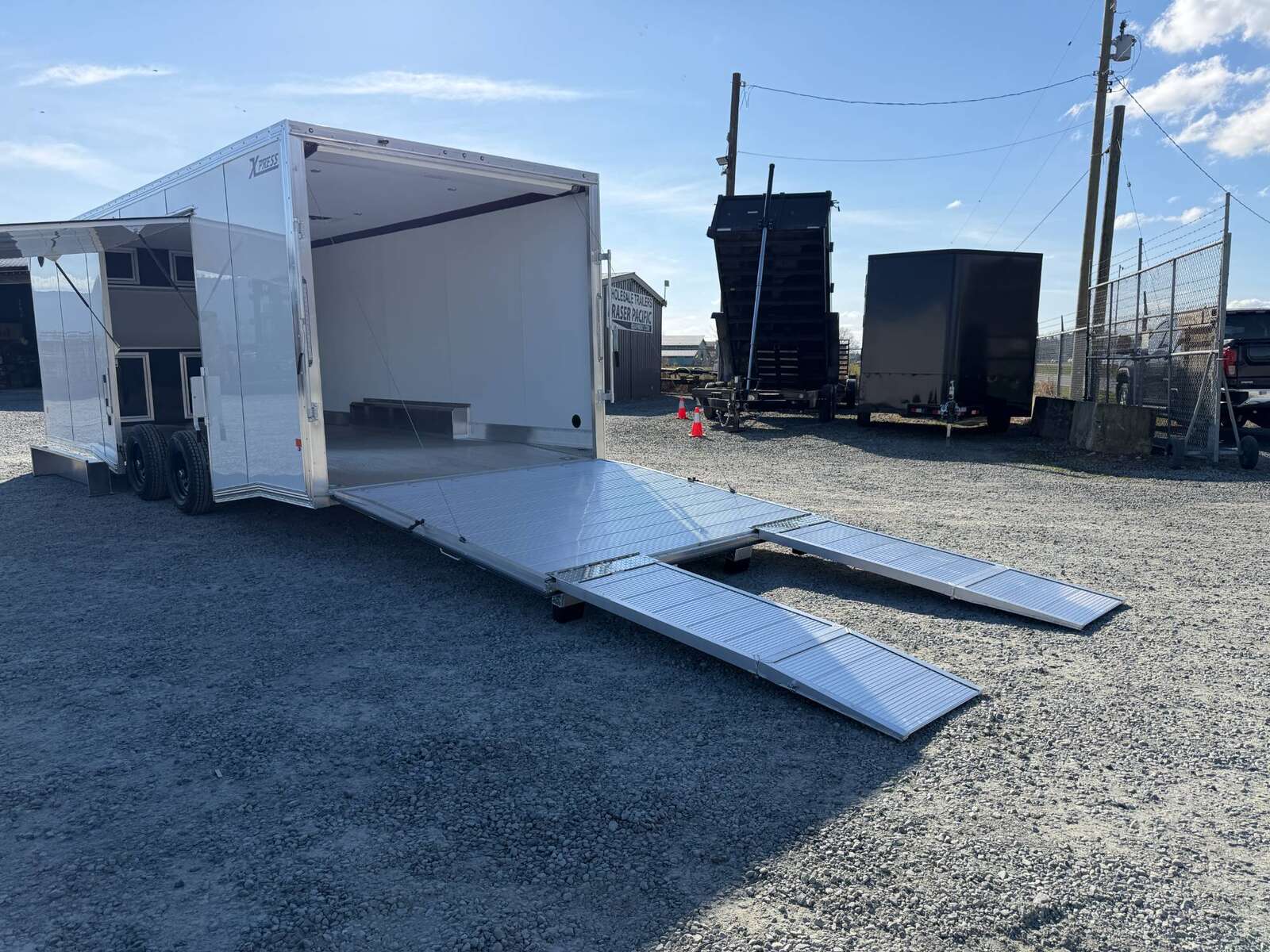 Photo of 2026 ALCOM ALUMINUM 8.5x24 CAR HAULER TRAILER 9900lb GVW WHITE LARGE ESCAPE SIDE DOOR CARGO ENCLOSED