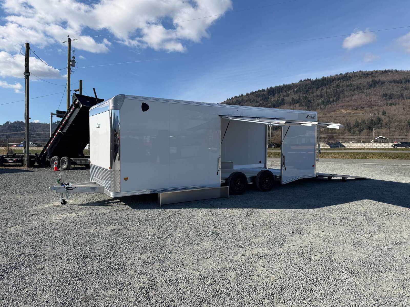 Photo of 2026 ALCOM ALUMINUM 8.5x24 CAR HAULER TRAILER 9900lb GVW WHITE LARGE ESCAPE SIDE DOOR CARGO ENCLOSED