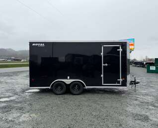 Thumbnail Photo of Pre Owned Used 2026 Royal 7x16 Enclosed Cargo Trailer V Nose Ramp Door Black 7700lb GVW Extra Height