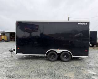 Thumbnail Photo of Pre Owned Used 2026 Royal 7x16 Enclosed Cargo Trailer V Nose Ramp Door Black 7700lb GVW Extra Height