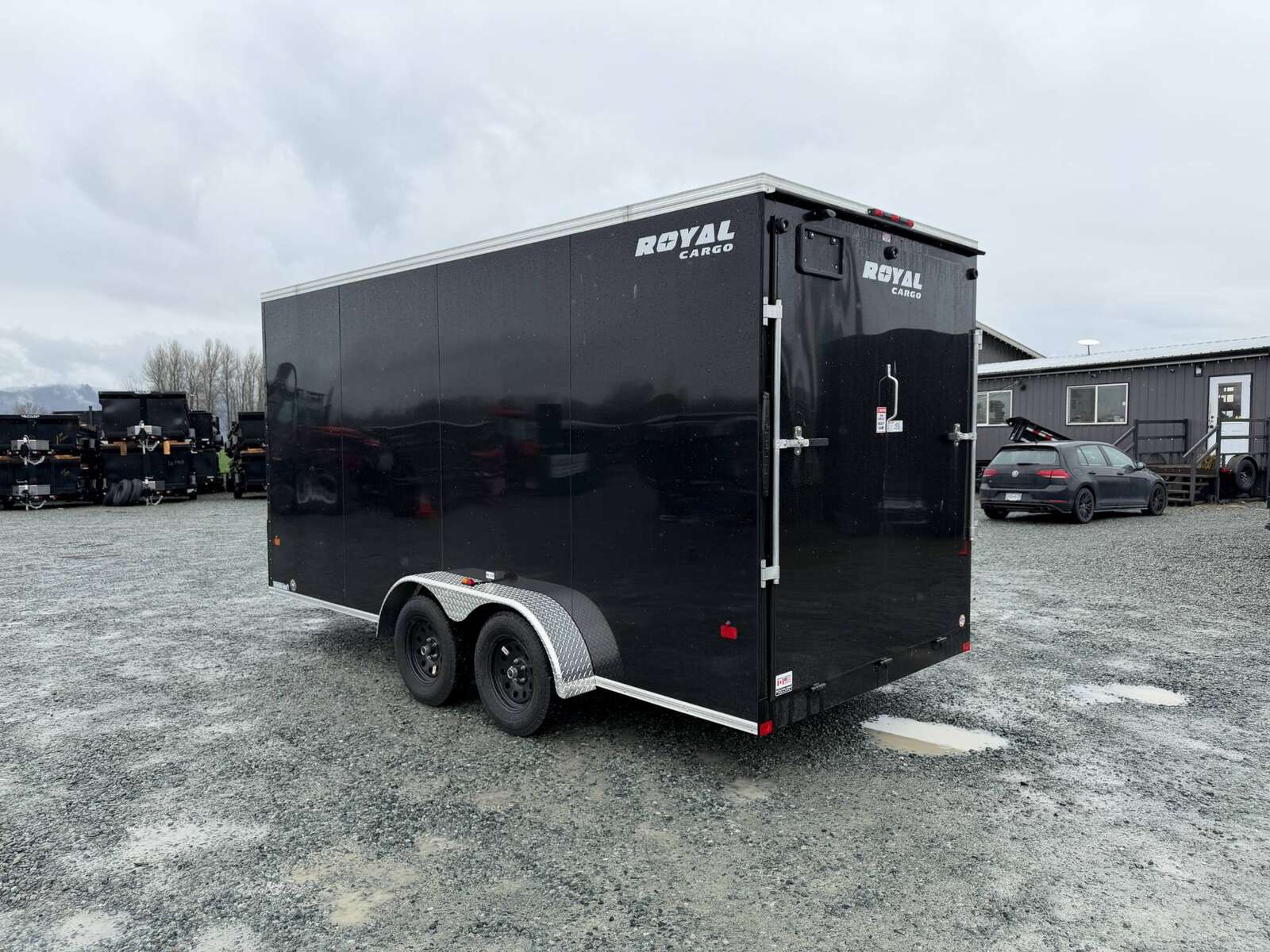 Photo of Pre Owned Used 2026 Royal 7x16 Enclosed Cargo Trailer V Nose Ramp Door Black 7700lb GVW Extra Height