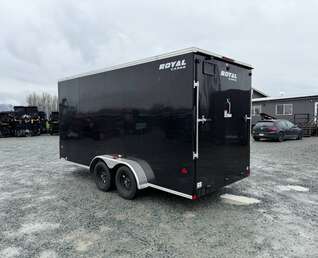 Thumbnail Photo of Pre Owned Used 2026 Royal 7x16 Enclosed Cargo Trailer V Nose Ramp Door Black 7700lb GVW Extra Height