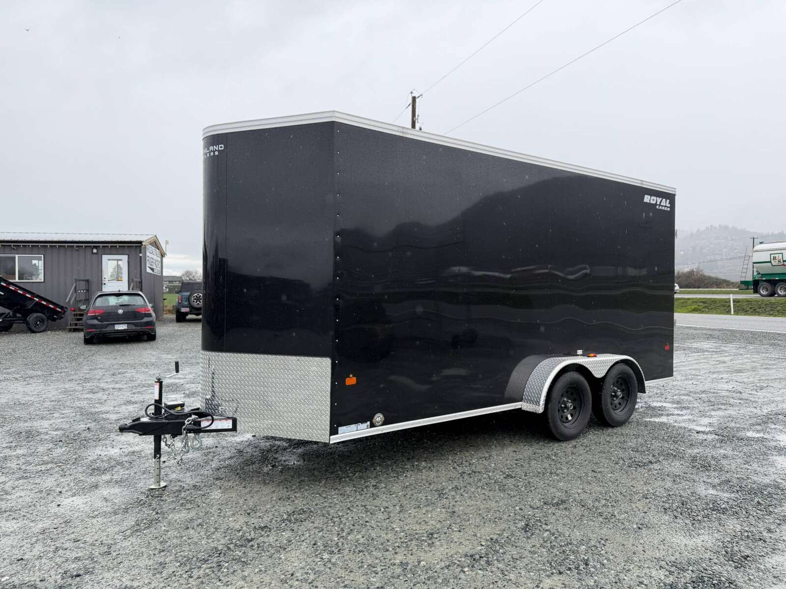 Photo of Pre Owned Used 2026 Royal 7x16 Enclosed Cargo Trailer V Nose Ramp Door Black 7700lb GVW Extra Height