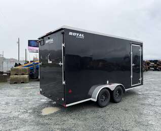Thumbnail Photo of Pre Owned Used 2026 Royal 7x16 Enclosed Cargo Trailer V Nose Ramp Door Black 7700lb GVW Extra Height