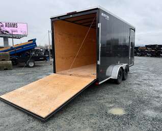 Thumbnail Photo of Pre Owned Used 2026 Royal 7x16 Enclosed Cargo Trailer V Nose Ramp Door Black 7700lb GVW Extra Height
