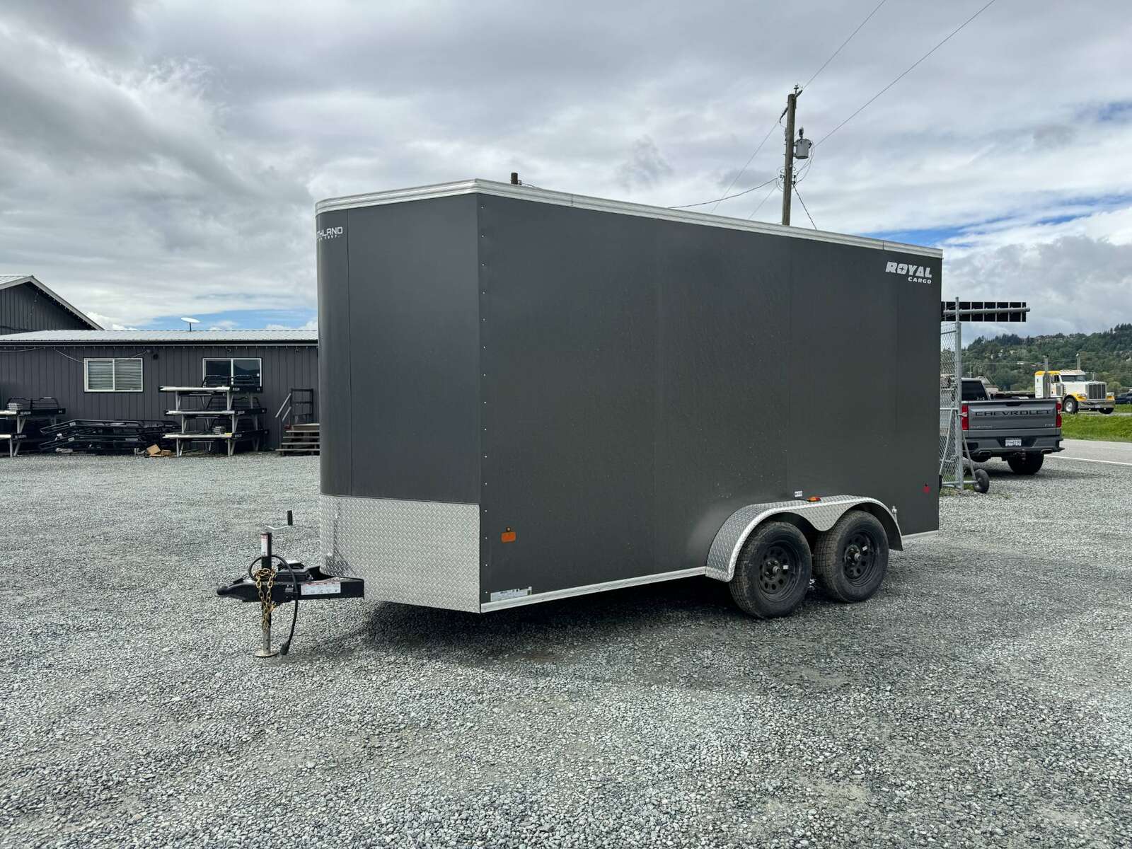Photo of 2026 Royal Cargo 7X14 V Nose 7700LB GVW BARN DOORS Charcoal Grey Enclosed Cargo Trailer Extra Tall
