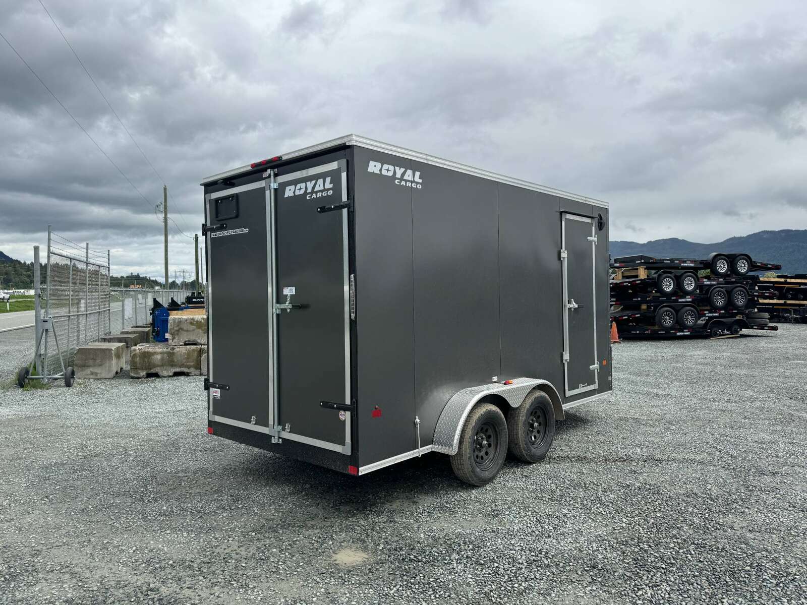 Photo of 2026 Royal Cargo 7X14 V Nose 7700LB GVW BARN DOORS Charcoal Grey Enclosed Cargo Trailer Extra Tall