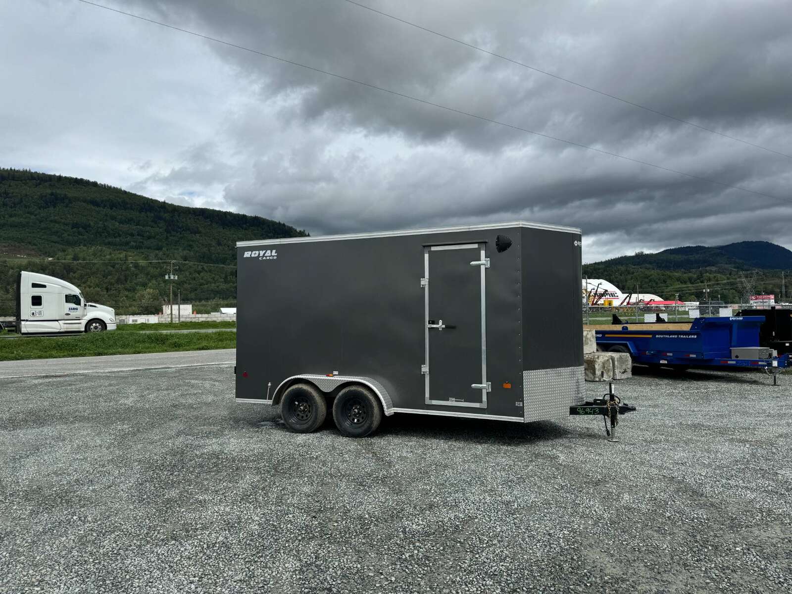 Photo of 2026 Royal Cargo 7X14 V Nose 7700LB GVW BARN DOORS Charcoal Grey Enclosed Cargo Trailer Extra Tall