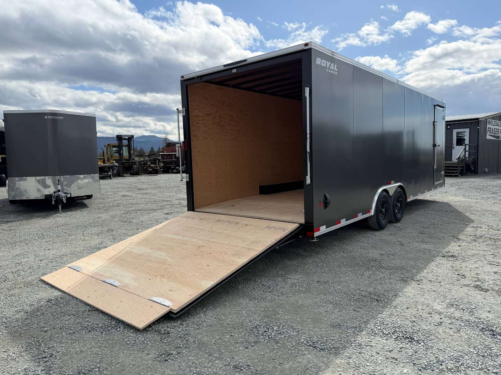 Photo of **SCRATCH SALE** 2026 Royal Cargo 8.5x24 V Nose Car Hauler Cargo / Enclosed Trailer 11,400lb GVW Charcoal Grey Ramp Door Extra Height (GSR)