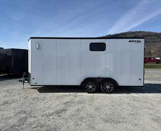 Thumbnail Photo of 2026 Royal 7.5x18 Cargo Enclosed Trailer Insulated Camping Package w/ Black Trim, Side Windows, Ramp Door, White