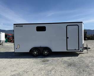 Thumbnail Photo of 2026 Royal 7.5x18 Cargo Enclosed Trailer Insulated Camping Package w/ Black Trim, Side Windows, Ramp Door, White