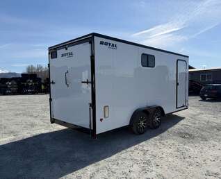 Thumbnail Photo of 2026 Royal 7.5x18 Cargo Enclosed Trailer Insulated Camping Package w/ Black Trim, Side Windows, Ramp Door, White