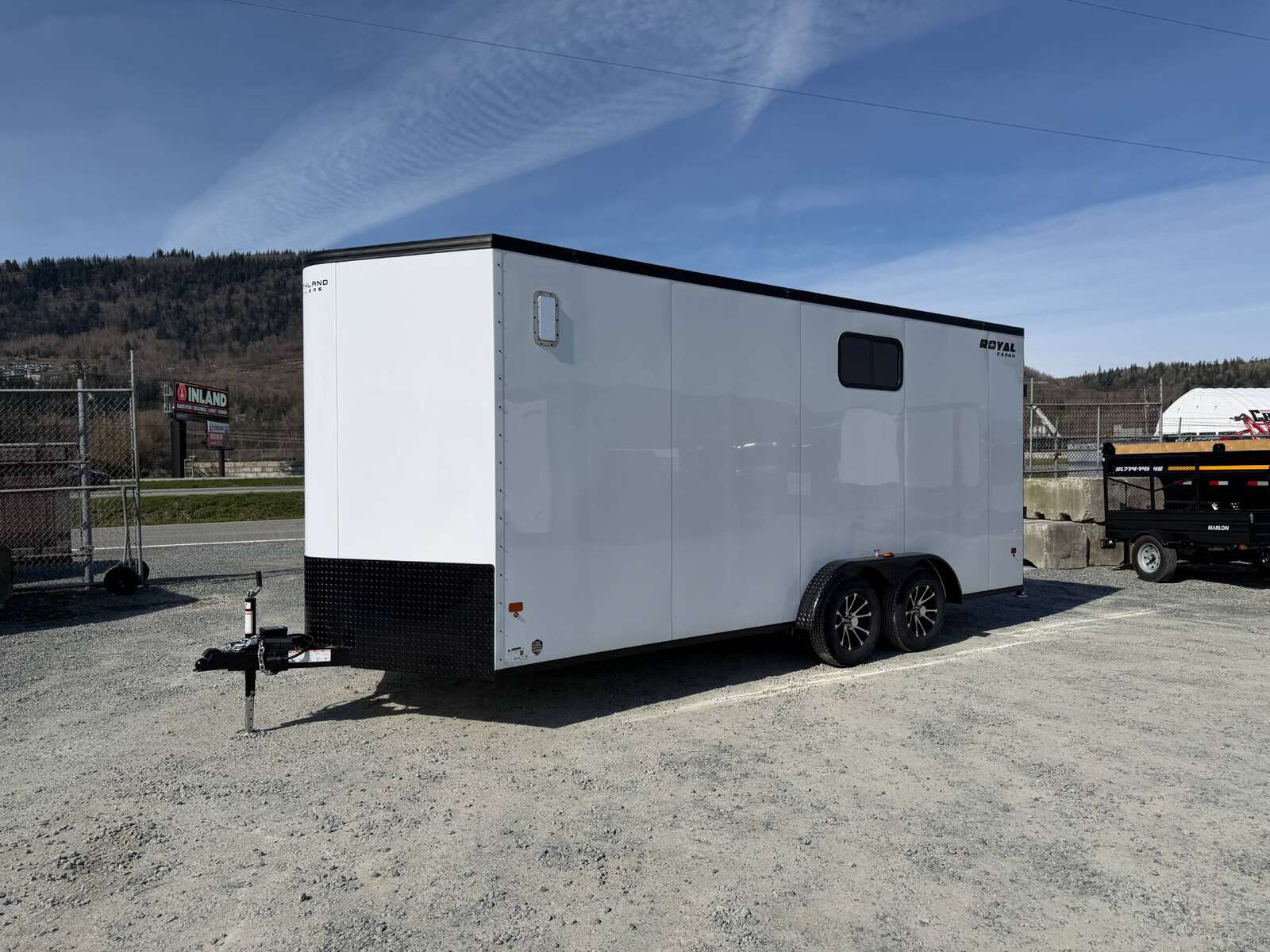 Photo of 2026 Royal 7.5x18 Cargo Enclosed Trailer Insulated Camping Package w/ Black Trim, Side Windows, Ramp Door, White