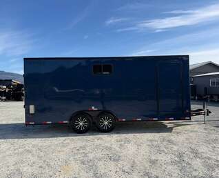 Thumbnail Photo of 2026 Royal 8.5x20 V Nose Cargo Enclosed Trailer Camping Package Blue w/ Blackout Pkg, Insulated, Ramp Door, White Walls, 2x Windows & More!
