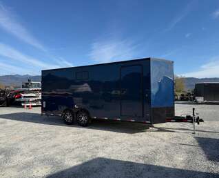 Thumbnail Photo of 2026 Royal 8.5x20 V Nose Cargo Enclosed Trailer Camping Package Blue w/ Blackout Pkg, Insulated, Ramp Door, White Walls, 2x Windows & More!