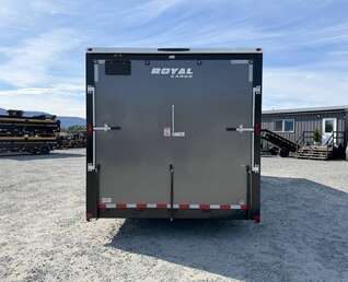Thumbnail Photo of 2026 Royal Cargo 8.5x24 V Nose Car Hauler Cargo / Enclosed Trailer w/ Side Escape Door 11,400lb GVW Charcoal Grey Ramp Door Extra Height