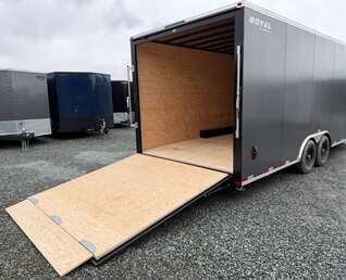 Thumbnail Photo of **SCRATCH SALE** 2026 Royal Cargo 8.5x24 V Nose Car Hauler Cargo / Enclosed Trailer 11,400lb GVW Charcoal Grey Ramp Door Extra Height (GSR)