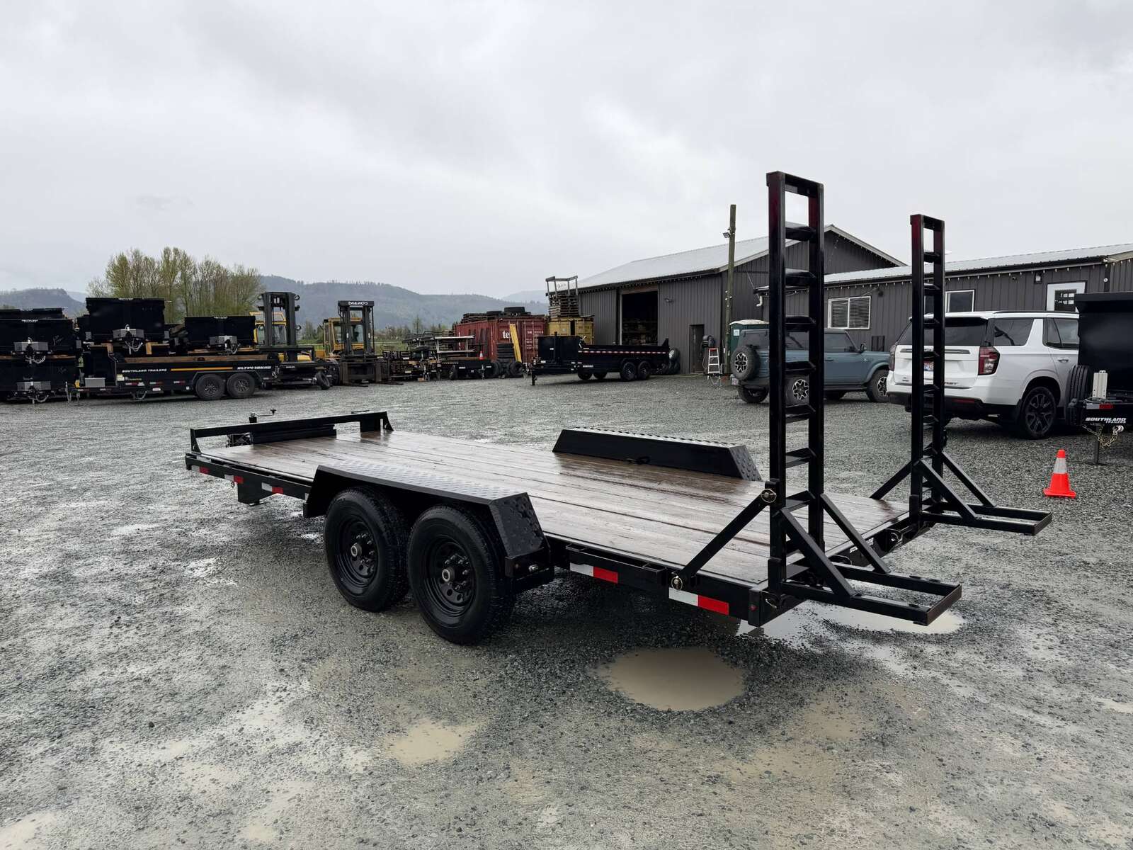 Photo of Pre Owned Used 2024 Southland 7X18 15,400LB GVW Equipment Flat Deck Trailer w/ Stand Up Ramps