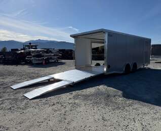 Thumbnail Photo of 2026 ALCOM ALUMINUM 8.5x24 CAR TRAILER 9900lb GVW SILVER LARGE ESCAPE SIDE DOOR CARGO ENCLOSED