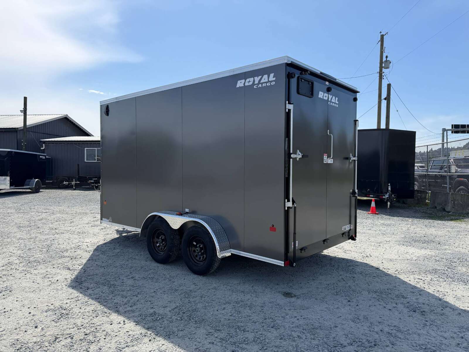 Photo of 2026 Royal 7x14 V Nose Cargo / Enclosed Trailer Extra Height Ramp Door Charcoal Grey 7700lb GVW (GSR)