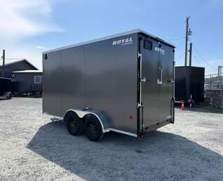 Thumbnail Photo of 2026 Royal 7x14 V Nose Cargo / Enclosed Trailer Extra Height Ramp Door Charcoal Grey 7700lb GVW (GSR)