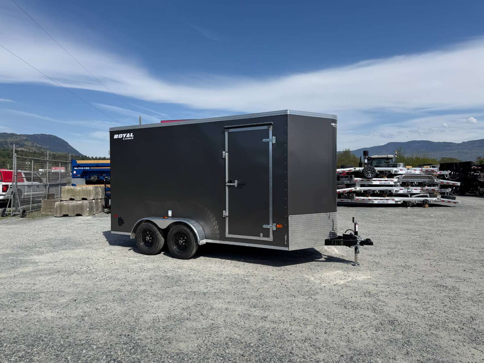 Photo of 2026 Royal 7x14 V Nose Cargo / Enclosed Trailer Extra Height Ramp Door Charcoal Grey 7700lb GVW (GSR)