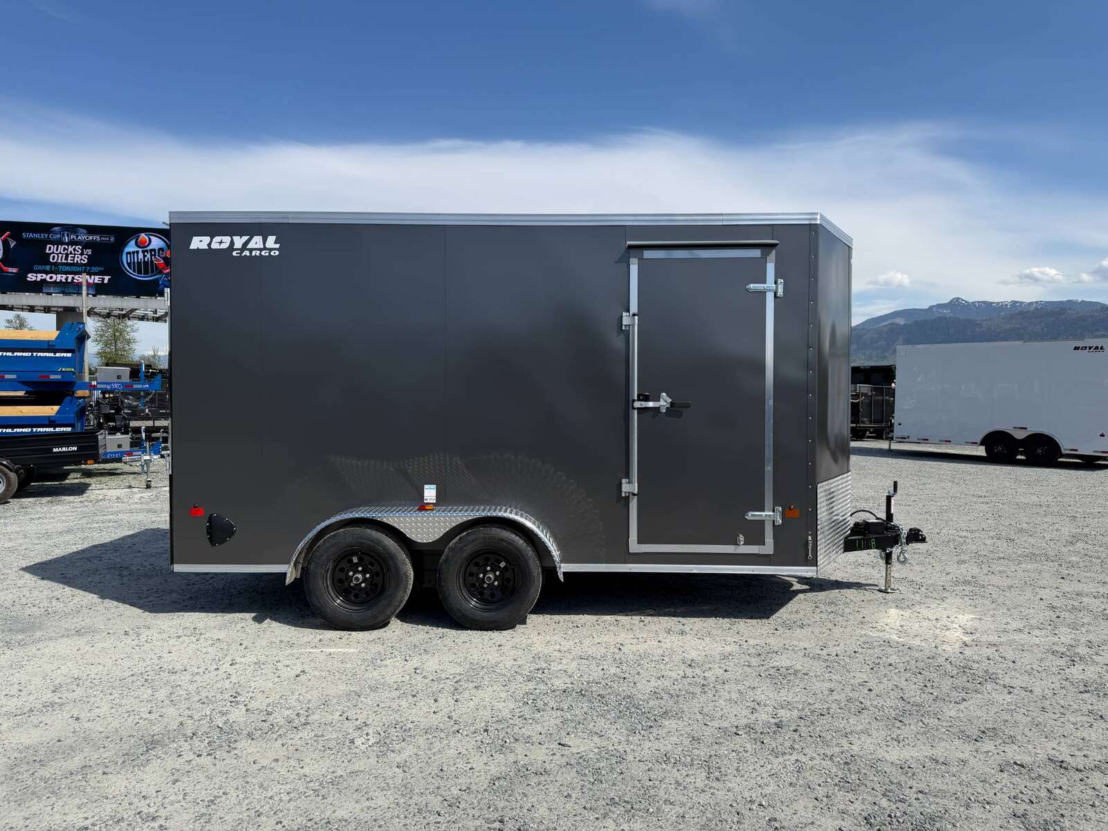 Photo of 2026 Royal 7x14 V Nose Cargo / Enclosed Trailer Extra Height Ramp Door Charcoal Grey 7700lb GVW (GSR)